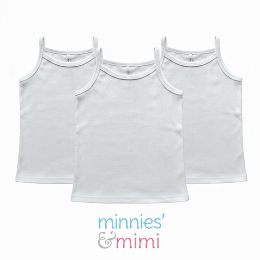 Minnies' & Mimi Stretchable Spaghetti Strap Sando for 1-2 Years Old White or White Pink Piping Free Size 3pcs