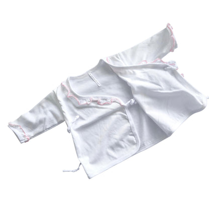 Minnies' & Mimi Tie Side Long Sleeves with Pink Ruffles 1Pc for 0-3 Months New Born Infant Available in Small Medium Large Color WhitePink