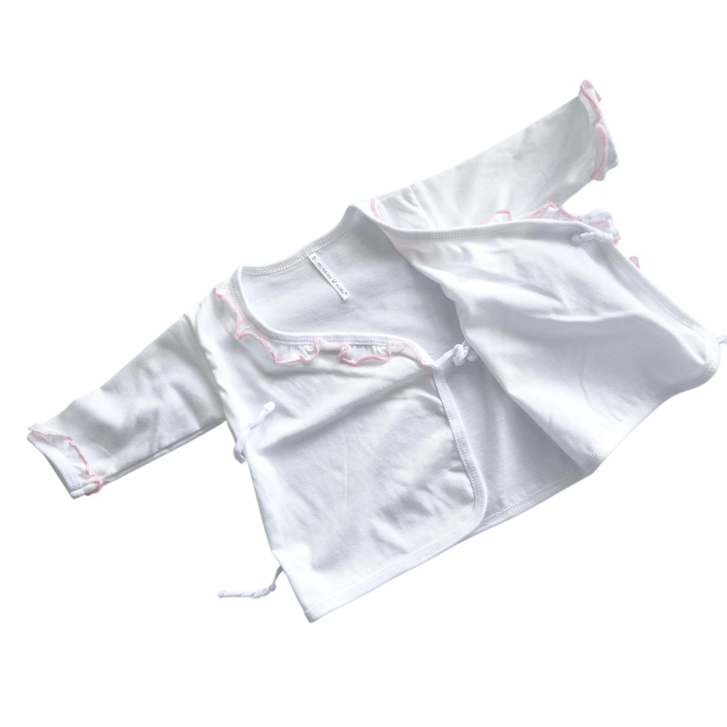 Minnies' & Mimi Tie Side Long Sleeves with Pink Ruffles 3Pcs for 0-3 Months New Born Infant Available in Small Medium Large Color White Pink