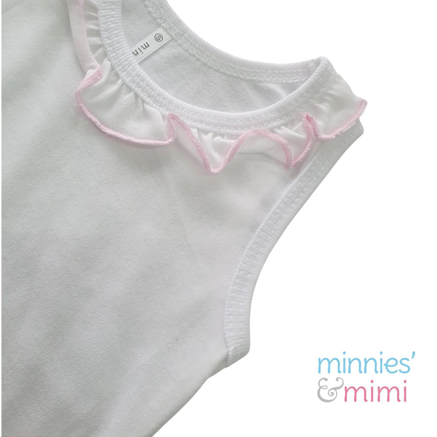 Minnies' & Mimi Cotton Tank Top Sando with Pink Ruffles for Toddlers 6 Months to 2 Years Available in Small Medium and Large Color White Pink