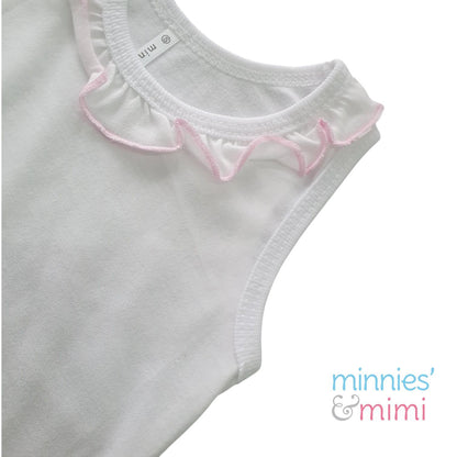 Minnies' & Mimi Cotton Tank Top Sando with Pink Ruffles for Toddlers 6 Months to 2 Years Available in Small Medium and Large Color White Pink