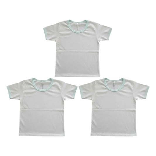 Minnies' & Mimi T-Shirt Short Sleeves with Colored Piping Breathable Cotton by 3pcs for Toddlers 6 Months to 2 Years Old Available in White, Mint Green and Blue Piping