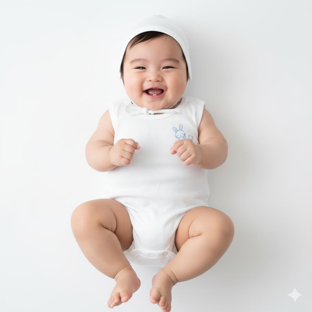 Minnies' & Mimi Ultra-Soft Sleeveless Onesie Romper in Blue Pink White with Piping 3pcs for Babies 0-12 Months with Random Print