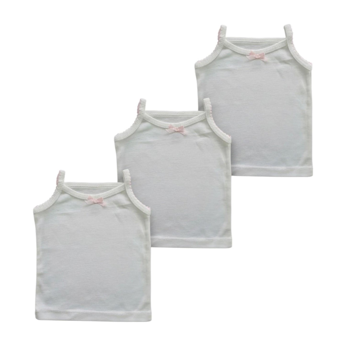 Minnies' & Mimi Cotton Tank Top Spaghetti Strap with Small Ribbon and Fagoting for Toddlers 6 Months to 2 Years Old by 3pcs Available in Pink, Cream and Blue Size Small Medium Large