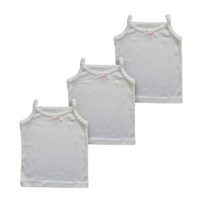 Minnies' & Mimi Cotton Tank Top Spaghetti Strap with Small Ribbon and Fagoting for Toddlers 6 Months to 2 Years Old by 3pcs Available in Pink, Cream and Blue Size Small Medium Large