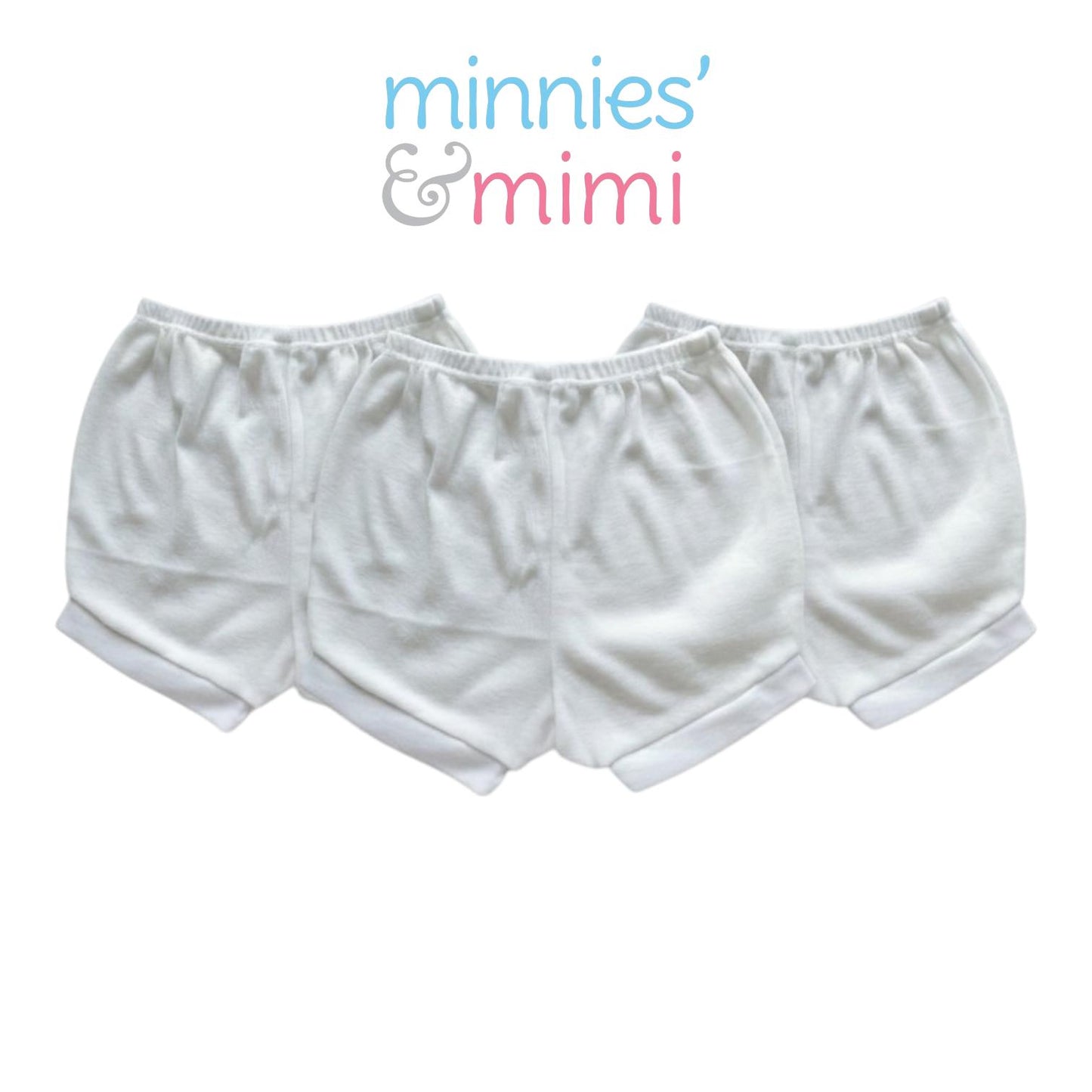 Minnies' & Mimi Stretchable Cotton Shorts with White Cuffs for toddlers 3 months to 24 months (2 years) by 3pcs Available S,M,L