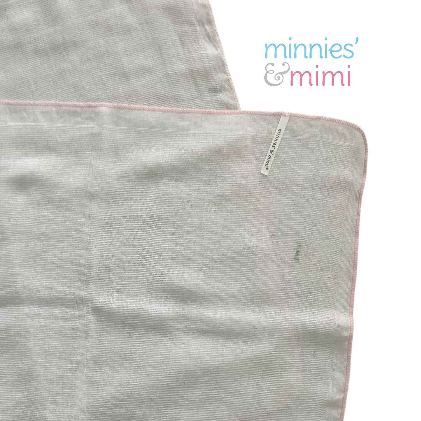 Minnies' & Mimi Cotton Gauze Diaper 42 cm Width x 95 cm Length Available in Blue Pink or White Boarder Lining Reusable