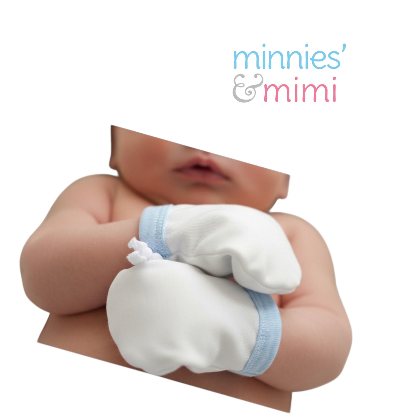 Minnies' & Mimi Cotton Mittens with Color Piping for Newborn Babies for 0-6 Months Available in W, WB, WP, WY,WM, P,B,Y,MG
