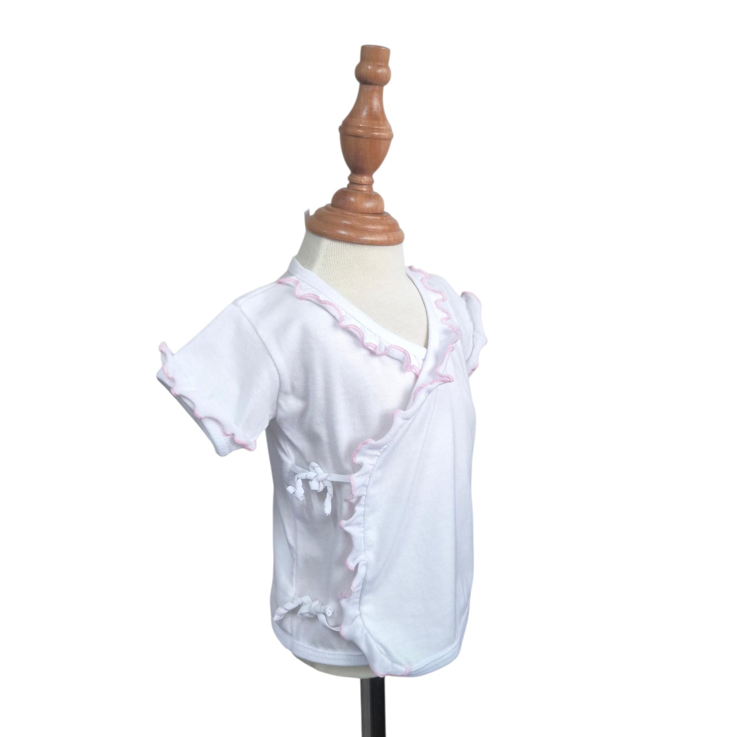 Minnies' & Mimi Tie Side Short Sleeves with Pink Ruffles 1Pc for Newborn Infant Available Small Medium Large Color White Pink