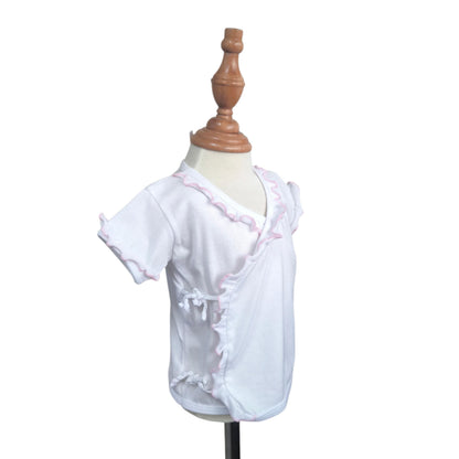 Minnies' & Mimi Tie Side Short Sleeves with Pink Ruffles 1Pc for Newborn Infant Available Small Medium Large Color White Pink