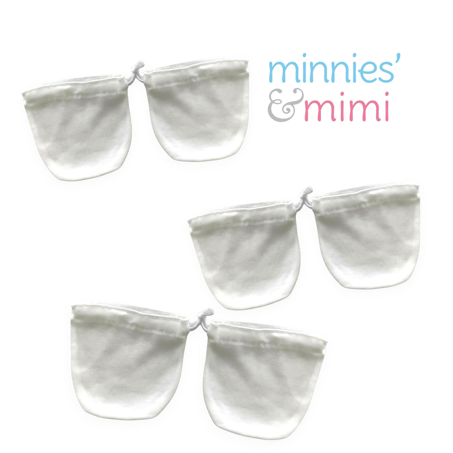 Minnies' & Mimi Cotton Mittens with Color Piping for Newborn Babies for 0-6 Months by 3 Pcs Available in W, WB, WP, WY and MG,P,B,Y,MG