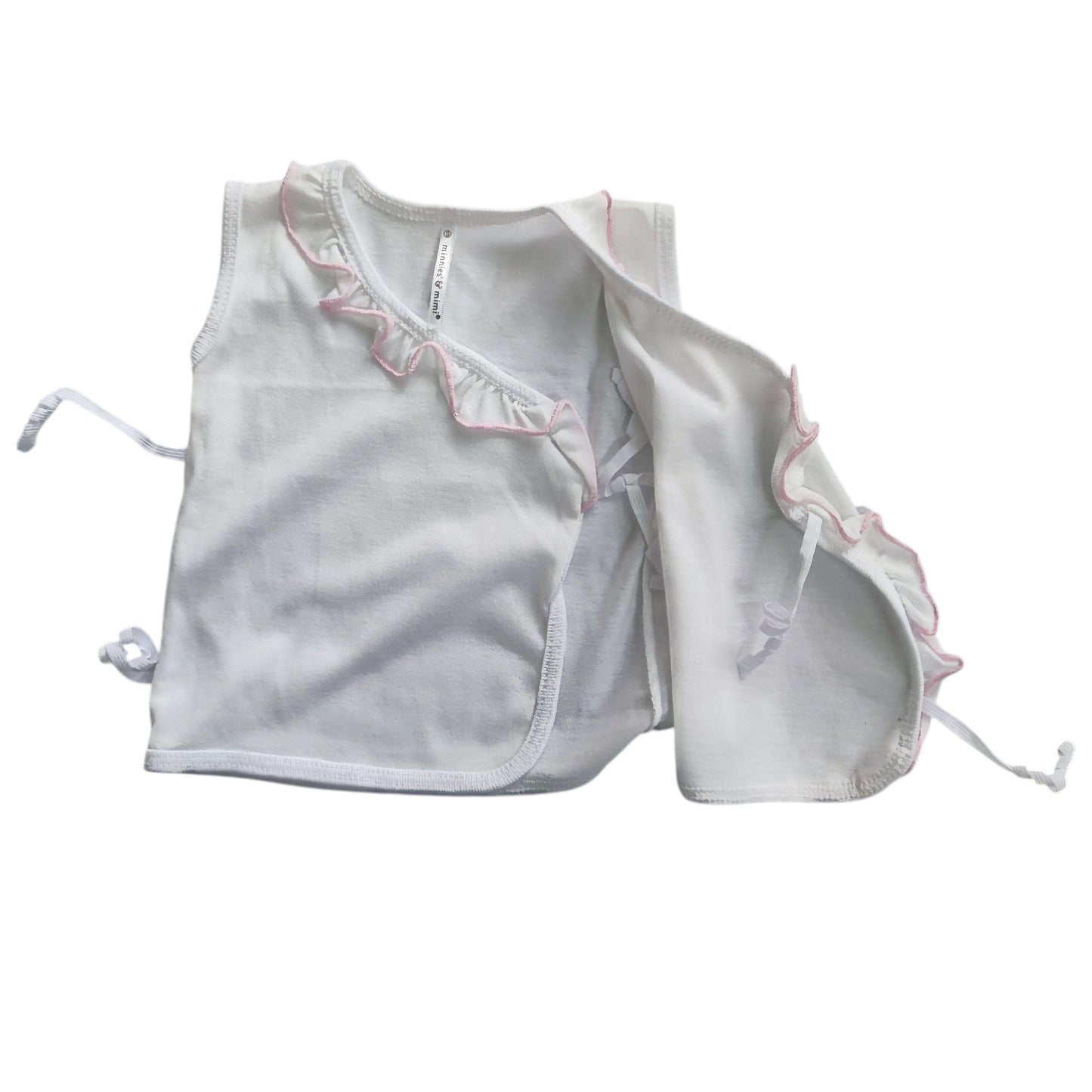 Minnies' & Mimi Tie Side Sleeveless with Pink Ruffles for New Born Infant 0-3 Months 1Pc Available in Small Medium Large