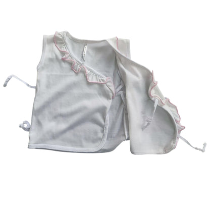 Minnies' & Mimi Tie Side Sleeveless with Pink Ruffles for New Born Infant 0-3 Months 1Pc Available in Small Medium Large
