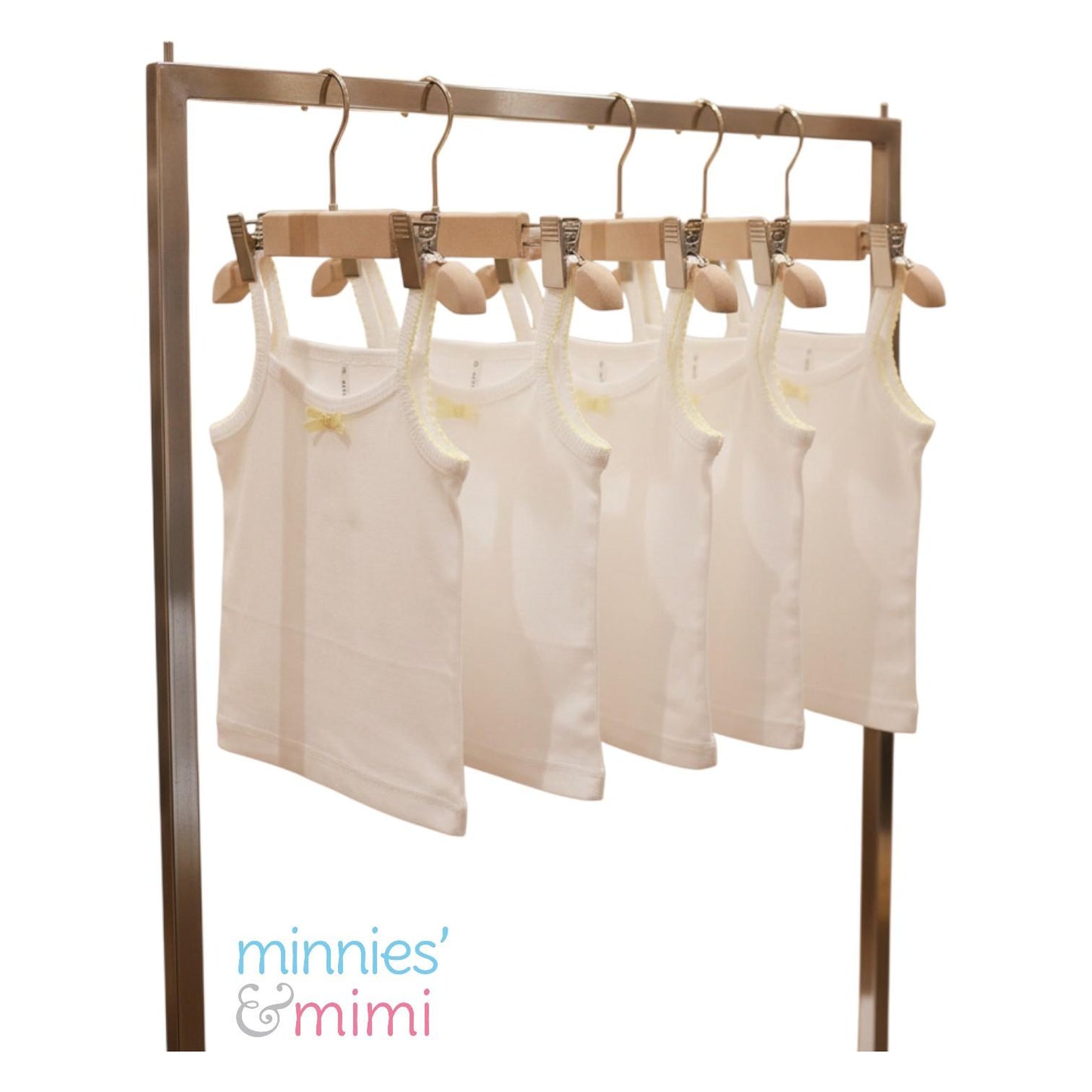 Minnies' & Mimi Cotton Tank Top Spaghetti Strap with Small Ribbon and Fagoting for Toddlers 6 Months to 2 Years Old by 3pcs Available in Pink, Cream and Blue Size Small Medium Large