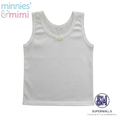 Cotton Tank Top with Ribbon and Fagotting T-3008-Small, Medium, Large Minnies' & Mimi for Toddlers 6 Months to 2 Years Old by 3 Pcs Available in Lavander, Pink and Cream