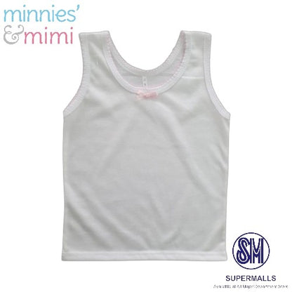 Cotton Tank Top with Ribbon and Fagotting T-3008-Small, Medium, Large Minnies' & Mimi for Toddlers 6 Months to 2 Years Old by 3 Pcs Available in Lavander, Pink and Cream