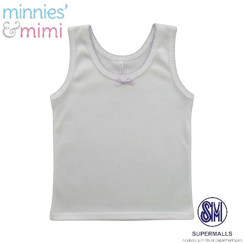 Cotton Tank Top with Ribbon and Fagotting T-3008-Small, Medium, Large Minnies' & Mimi for Toddlers 6 Months to 2 Years Old by 3 Pcs Available in Lavander, Pink and Cream