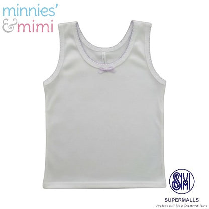 Cotton Tank Top with Ribbon and Fagotting T-3008-Small, Medium, Large Minnies' & Mimi for Toddlers 6 Months to 2 Years Old by 3 Pcs Available in Lavander, Pink and Cream