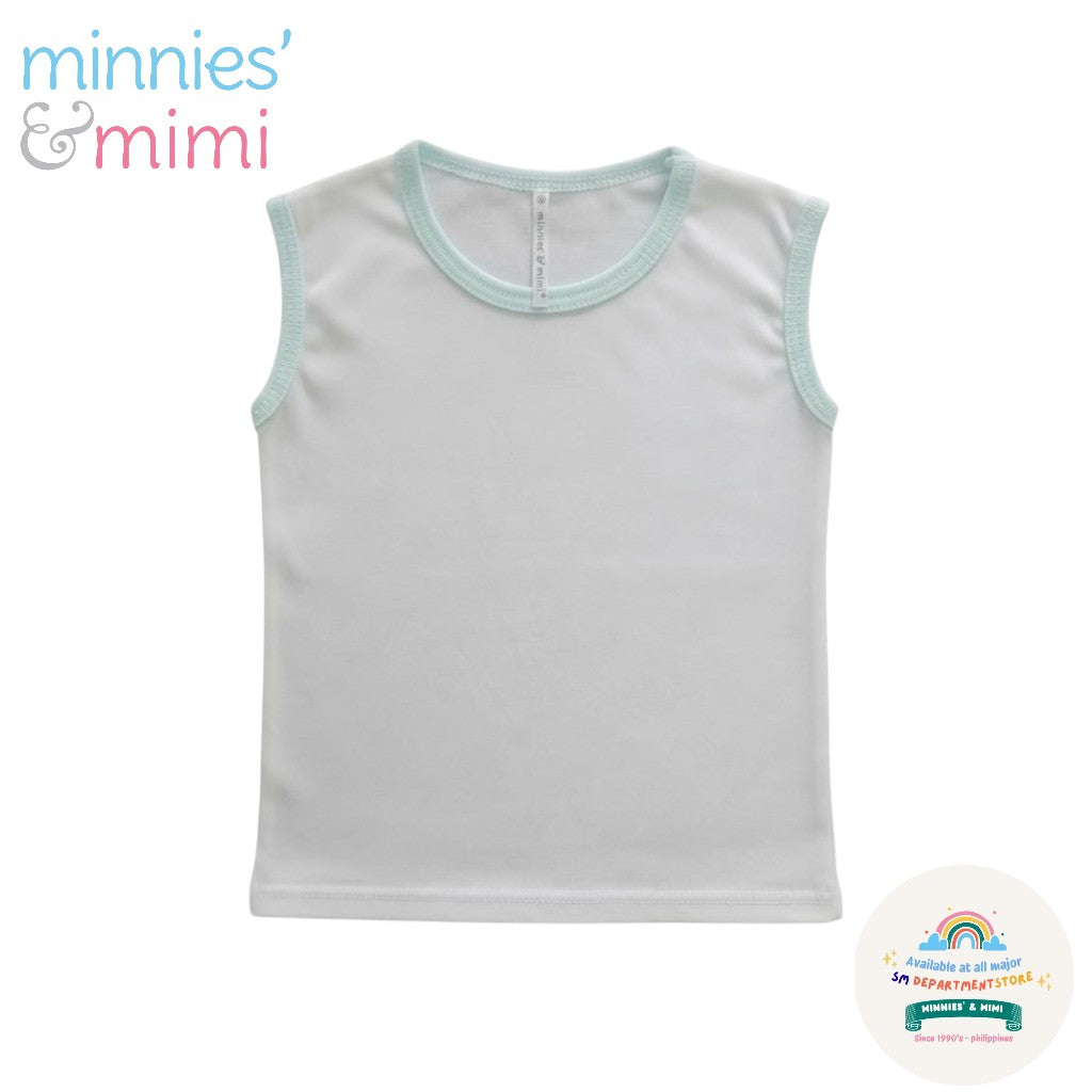 Sleeveless Muscles Shirt T-3000 Small Medium-Large Minnies' & Mimi for Toddler 6 Months to 2 Years Old Breathable Cotton Available in White , Blue and Mint Green