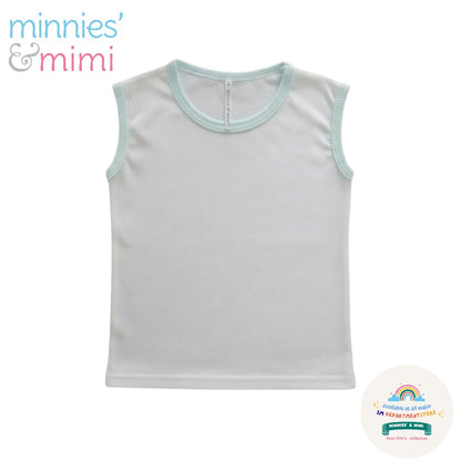 Sleeveless Muscles Shirt T-3000 Small Medium-Large Minnies' & Mimi for Toddler 6 Months to 2 Years Old Breathable Cotton Available in White , Blue and Mint Green