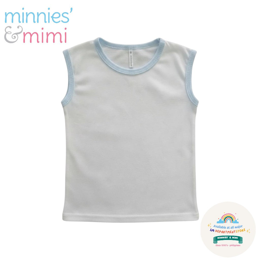 Sleeveless Muscles Shirt T-3000 Small Medium-Large Minnies' & Mimi for Toddler 6 Months to 2 Years Old Breathable Cotton Available in White , Blue and Mint Green