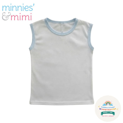 Sleeveless Muscles Shirt T-3000 Small Medium-Large Minnies' & Mimi for Toddler 6 Months to 2 Years Old Breathable Cotton Available in White , Blue and Mint Green