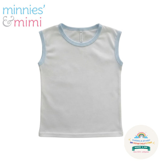Sleeveless Muscles Shirt T-3000 Small Medium-Large Minnies' & Mimi for Toddler 6 Months to 2 Years Old Breathable Cotton Available in White , Blue and Mint Green