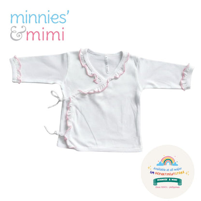 Minnies' & Mimi Tie Side Long Sleeves with Pink Ruffles 1Pc for 0-3 Months New Born Infant Available in Small Medium Large Color WhitePink