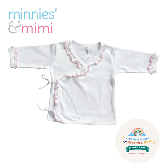 Minnies' & Mimi Tie Side Long Sleeves with Pink Ruffles 1Pc for 0-3 Months New Born Infant Available in Small Medium Large Color WhitePink