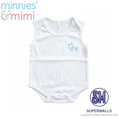 Ultra-Soft Sleeveless Onesie Romper N-1017 Minnies' & Mimi in Blue Pink White with Piping 1pc for Babies 0-12 Months with Random Print