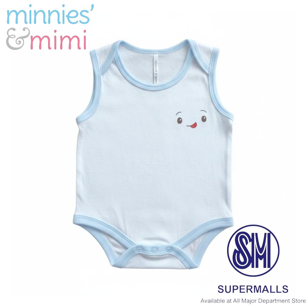 Ultra-Soft Sleeveless Onesie Romper N-1017 Minnies' & Mimi in Blue Pink White with Piping 1pc for Babies 0-12 Months with Random Print