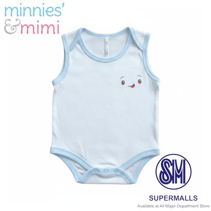 Ultra-Soft Sleeveless Onesie Romper N-1017 Minnies' & Mimi in Blue Pink White with Piping 1pc for Babies 0-12 Months with Random Print