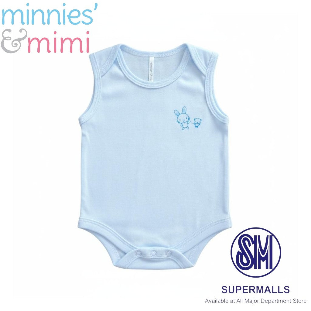 Ultra-Soft Sleeveless Onesie Romper N-1017 Minnies' & Mimi in Blue Pink White with Piping 1pc for Babies 0-12 Months with Random Print