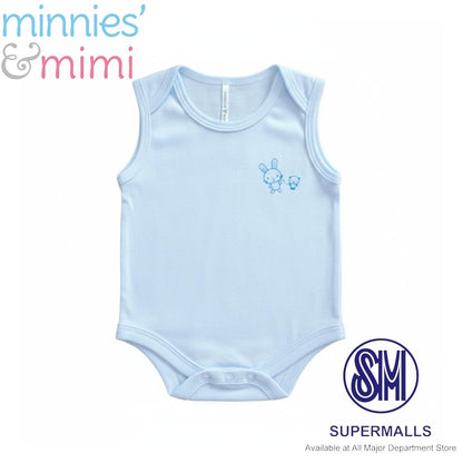 Ultra-Soft Sleeveless Onesie Romper N-1017 Minnies' & Mimi in Blue Pink White with Piping 1pc for Babies 0-12 Months with Random Print