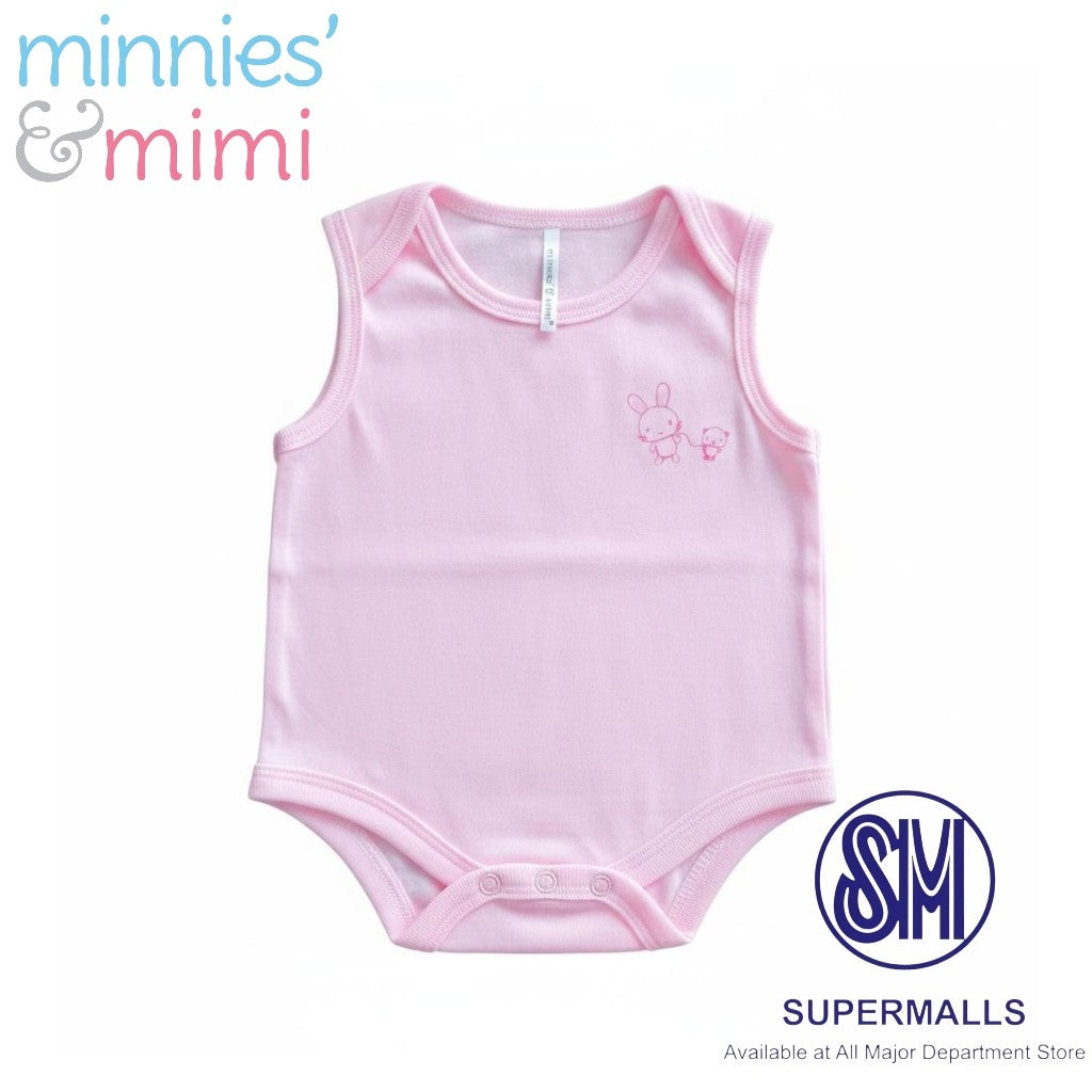 Ultra-Soft Sleeveless Onesie Romper N-1017 Minnies' & Mimi in Blue Pink White with Piping 1pc for Babies 0-12 Months with Random Print