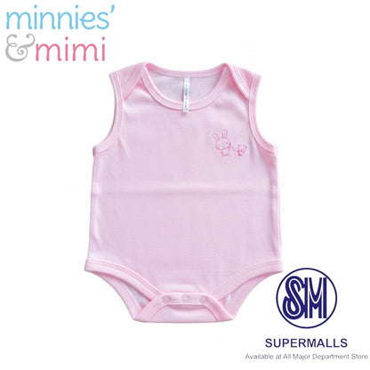 Ultra-Soft Sleeveless Onesie Romper N-1017 Minnies' & Mimi in Blue Pink White with Piping 1pc for Babies 0-12 Months with Random Print