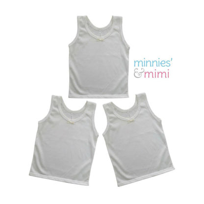 Minnies' & Mimi Cotton Tank Top with Ribbon and Fagotting T-3008 for Toddlers Order by 3s