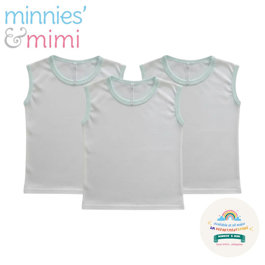 Minnies' & Mimi Sleeveless  Muscles Shirt for Toddler 6 Months to 2 Years Old Breathable Cotton by 3 Pcs Assorted Color Available in White, Blue and Mint Green