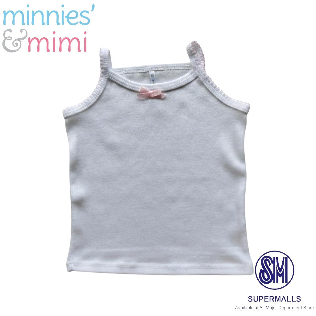 Minnies' & Mimi Cotton Tank Top Stretchable Spaghetti Strap with Small Ribbon and Fagoting for Toddlers (6m to 2yrs old) Avail. P,Y.V Size S/M/L 1PCS