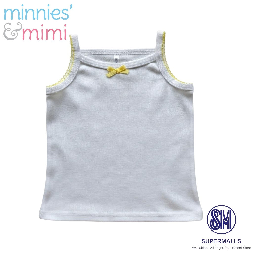 Minnies' & Mimi Cotton Tank Top Stretchable Spaghetti Strap with Small Ribbon and Fagoting for Toddlers (6m to 2yrs old) Avail. P,Y.V Size S/M/L 1PCS