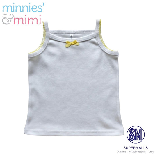 Minnies' & Mimi Cotton Tank Top Stretchable Spaghetti Strap with Small Ribbon and Fagoting for Toddlers (6m to 2yrs old) Avail. P,Y.V Size S/M/L 1PCS