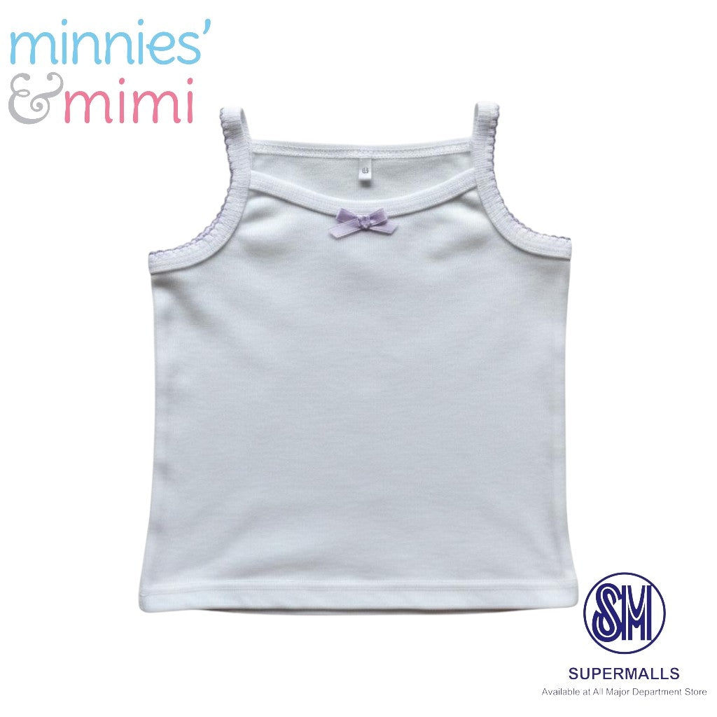 Minnies' & Mimi Cotton Tank Top Stretchable Spaghetti Strap with Small Ribbon and Fagoting for Toddlers (6m to 2yrs old) Avail. P,Y.V Size S/M/L 1PCS